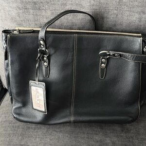 Burton Laptop Tablet Black Leather Briefcase/tote